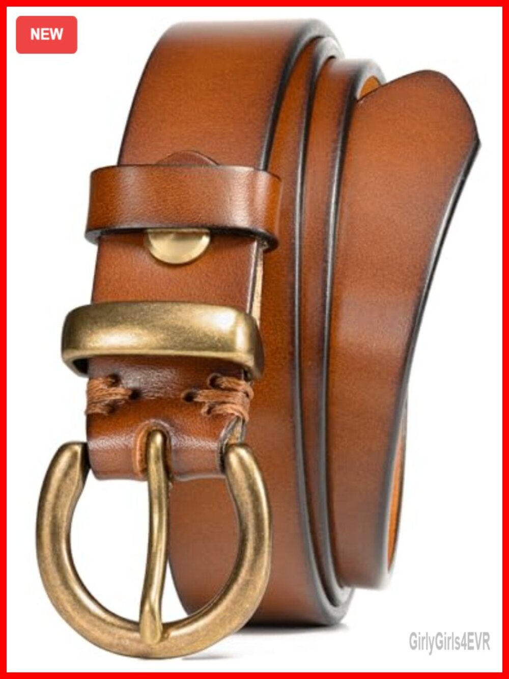 Womens Italian Full Grain Leather Belt Brass Vintage Buckle Jeans